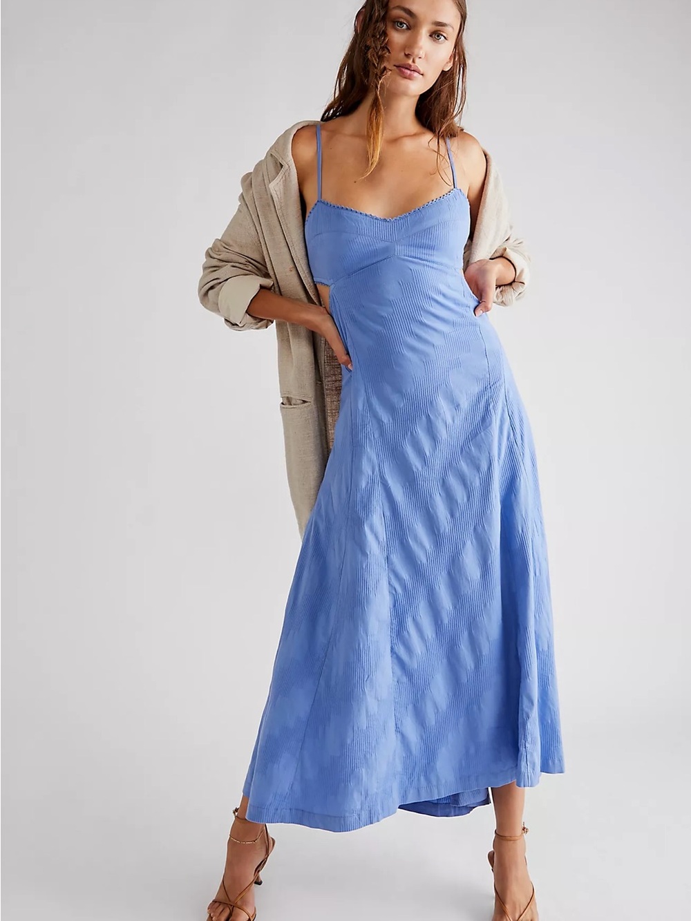 Free People Blue  Maxi Dress with Spaghetti Straps and an open back